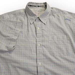 Quiksilver Mens Large Brown Blue White Check Short‎ Sleeve Polyester Blend Shirt